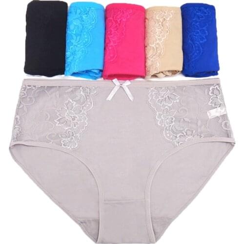 Women Panties Cotton Lace Patchwork Briefs for Girls Plus Size Mid-rise Underpant Women Transparent Underwear 2xl 3xl 4xl