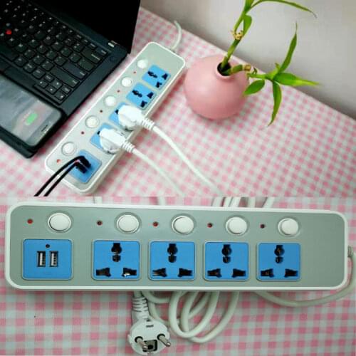 New Smart 2 Round Pin EU Socket Power Strip 2 USB 2M Extension Cable Socket 4 Standard Socket Adapter UK EU Network Filter