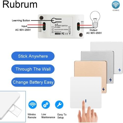 Rubrum 433Mhz Smart Switch 1 2 3 Button Wall Panel Light Switch and AC 110V 220V RF Realy Receiver Module Remote Control Home
