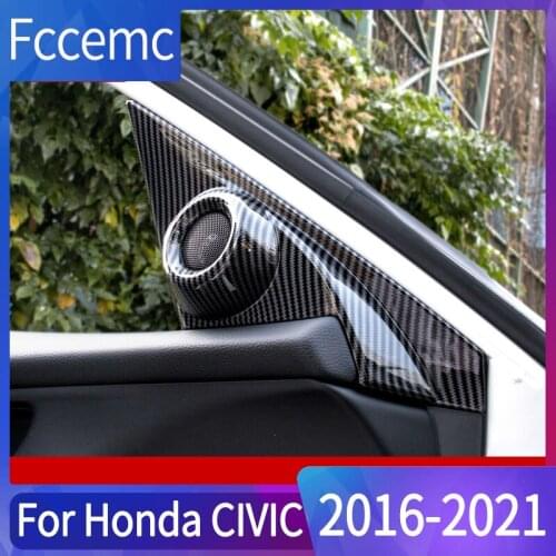 Fiber Grain Interior Front Door Speaker Window A Pillar Cover Decorative Modification Accessories Trim For Honda Civic 10th Gen