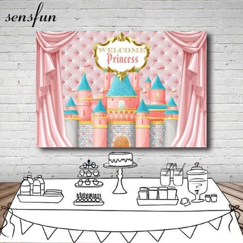 Sensfun Pink Curtain Castle Happy Birthday Headboard Girls Princess Baby Shower Custom Photography Studio Background Backdrop