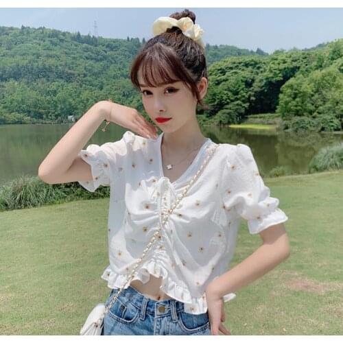 Women Blouse Summer Drawstring Short Sleeve V Collar Top For Women Blusas Mujer De Moda