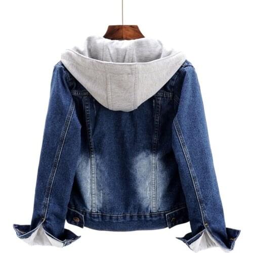 Winter Warm Faux Lambswool Lining Womens Denim Hooded Jackets Long Sleeve Single Breasted Hat Detachable Short Coats Plus Size