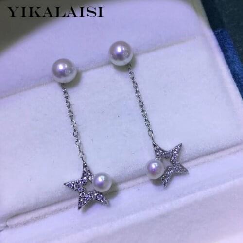 YIKALAISI Natural Freshwater Pearl Jewelry For Women 4-5/6-7mm Star 925 Sterling silver Pearl Earrings Wholesale