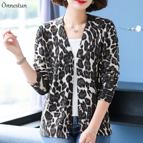 Print Female Cardigan Korean Fashion Spring Autumn High Quality Sweater Women Clothing Long Sleeve Top Leopard Cardigans