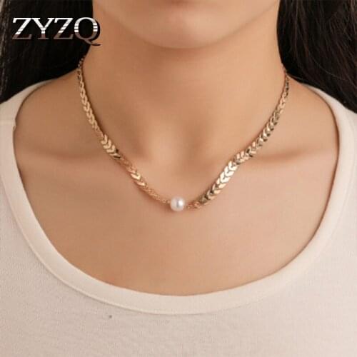 ZYZQ Classic Trendy Metal Necklaces Elegant Simulated Pearl Setting Euro Stylish Short Choker Necklace Wholesale Lots&Bulk