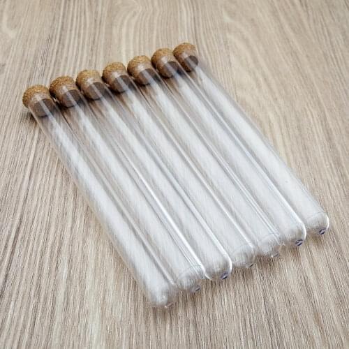 100Pcs 15x150mm School Lab Supplies,Clear Plastic Test Tubes Vials With Corks Caps, Empty Scented tea Tubes,bridal shower gift