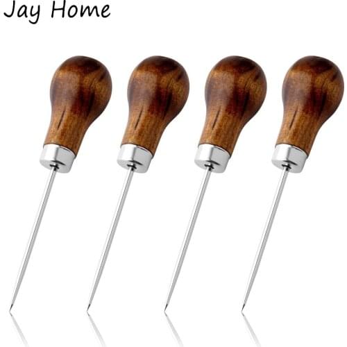 2/1Pcs Wooden Handle Gourd Shape Scratch Awl Tool Pin Punching for Leather Pouch Hole DIY Handmade Sewing Accessories Craft