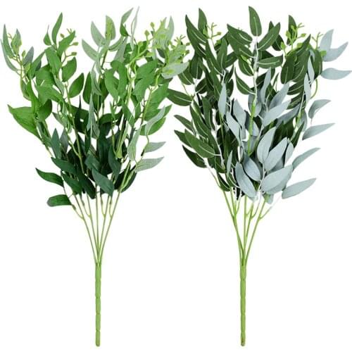 5Forks Artificial Plants Fake Leaves Silk Willow Bouquet Green Vine Faux Foliage DIY Flower Wreath For Home Garden Wedding Decor