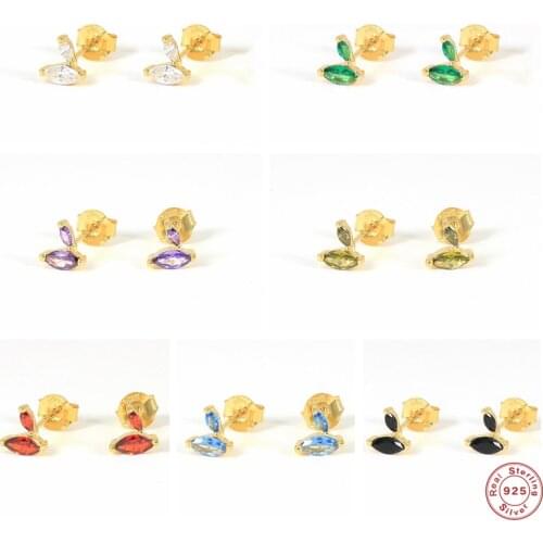 Aide 925 Sterling Silver Tiny Oval Zircon CZ Stud Earrings Colorful Purple Champagne Luxury Piercing Ohrringe Pendiente Jewelry