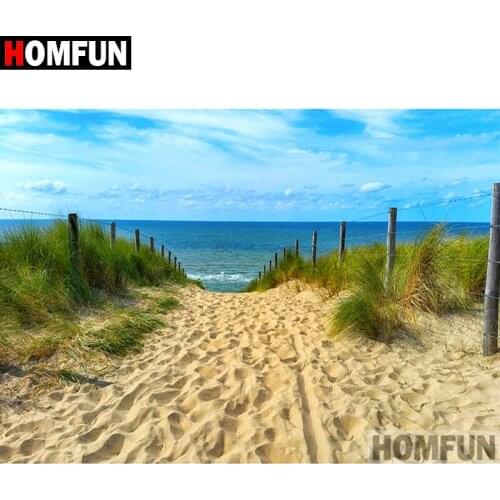 HOMFUN Diamond Painting "Ocean Beach" Cross Stitch Custom Photo Diamond Embroidery Square Round Drill Home Decor A08445