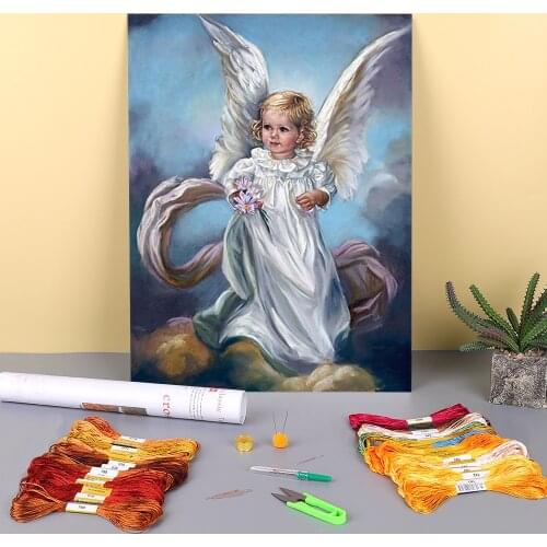 Angel Girl Pre-Printed 11CT Cross Stitch DIY Embroidery Full Kit DMC Threads Handmade Sewing Needlework Painting Design