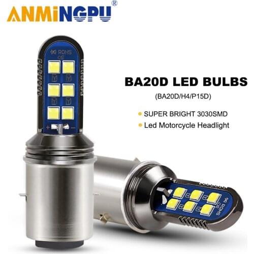 ANMINGPU 1X Motorcycle Headlight Bulbs Led BA20D H6 Canbus 3030Chips H4 Led Hi/Low Beam Moto Headlight Lamp P15D Led Bulb 6000K