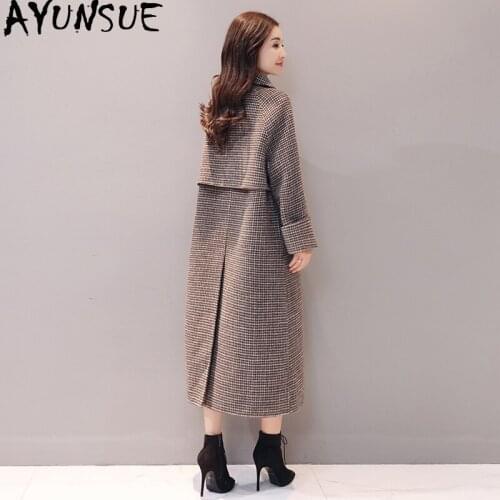 AYUNSUE Plaid Coat Women Long Woolen Winter Jackets Woman Tunic 2020 Casual Loose Coats Female Overcoat Casaco Feminino KJ270