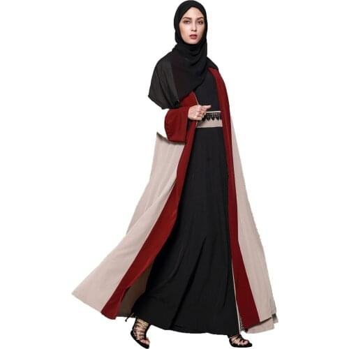 BianFeng Womens Eid Ramadan Kaftan Muslim Malaysian Cardigan Red Brown Patchwork Trumpet Long Sleeve Dress Dubai abaya