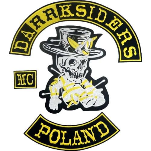 DARRKSIDERS POLAND MC large Embroidered punk biker Patches Clothes Stickers Apparel Accessories Badge 4PCS/SET