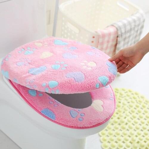 Thick Coral Velvet Toilet Seat Cover Toilet Lid Cover Cushion Seat Case Bathroom Soft Warm Zipper Toilet Seat Cover Accessories