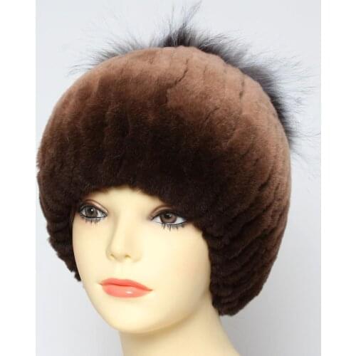 Russia Lady Real Rex Rabbit Fur Cap Winter Women Genuine Rex Rabbit Fur Hat Flower Style Natural Soft Warm Rex Rabbit Fur Hats