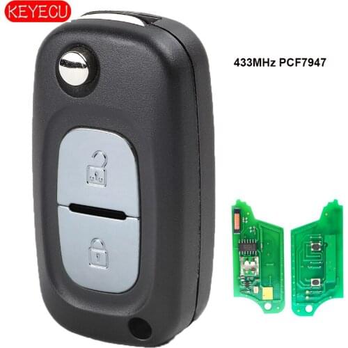 Keyecu Flip Remote Key 2 Button 433MHz ID46 PCF7947 Chip for Renault Clio 3 Master Kangoo Twingo 2006-2013