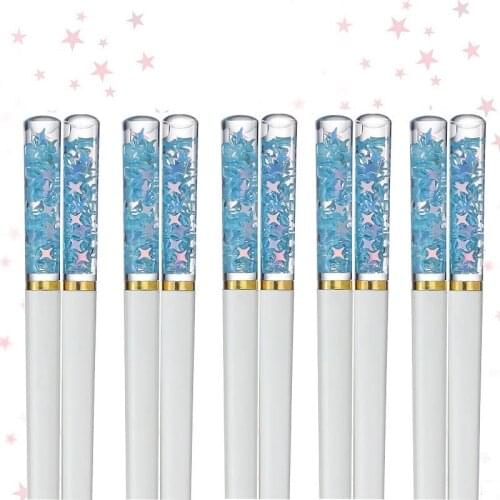 10Pair 24cm Chinese Chopsticks Girl Chopsticks Starry Sky High-end Non-slip Food Grade Plastic Anti-scalding Food Stick