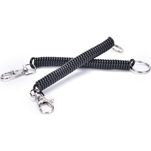 2PCS Tactical Retractable Plastic Spring Elastic Rope Securit Gear Tool Hiking Camping Keychain