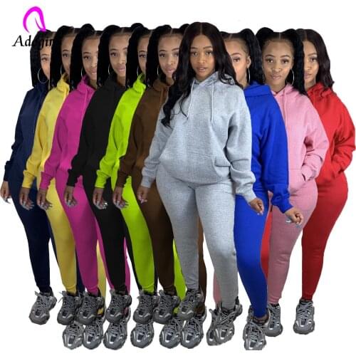 Fitness Women 2 Piece Set Casual Solid Hoodies Sporty Jogging Pants Matching Suit Tracksuit Sweatpant Sweatshirt Active Wear