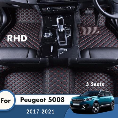 RHD Carpets For Peugeot 5008 MK2 2019 2018 2017 5 Seats Leather Waterproof Car Floor Mats Foot Pads Auto Accessories Interior