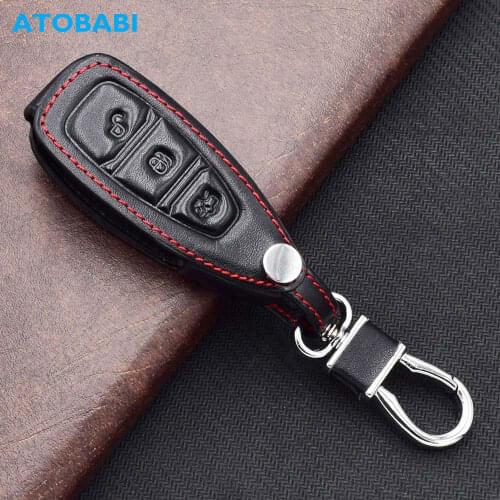ATOBABI Leather Car Key Cases For Ford Focus C-Max Fiesta Kuga Escape 3 Buttons Smart Remote Control Fobs Shell Protector Cover