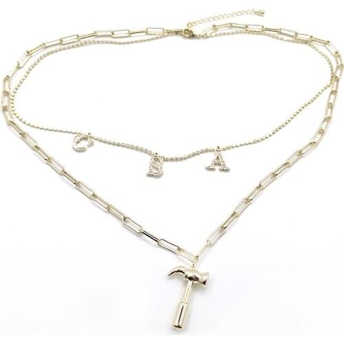 LONDANY Fashionable Popular Letter Hammer Double Chain Pendant Gold color Necklace