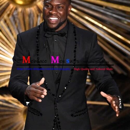 Fashion Crystal Black Slim Fit Wedding Suits For Men Prom Suit 3 Piece Blazer Pants with Vest Groom Tuxedos Men Suit 2021 Trajes