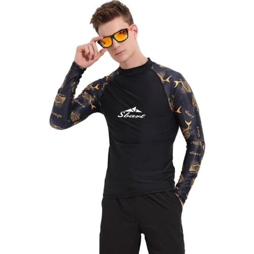 Mens Printed Rash Guard SPF-50 Tight Fit Swim Shirt Rashguard Swimwear Long Sleeve Top Swimsuit UV Dive Skin Baselayer Wetsuit