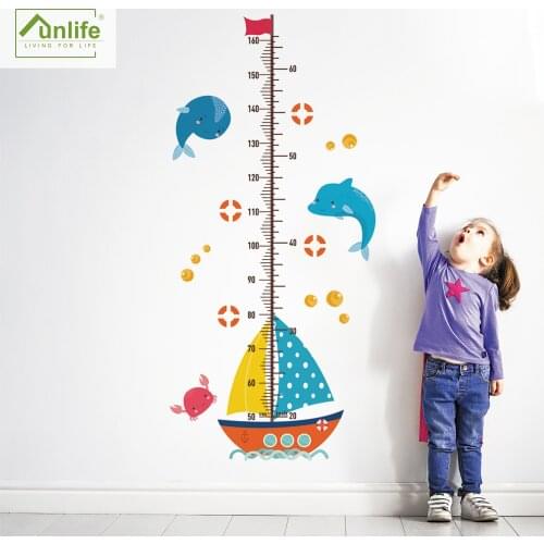 Funlife@ Sailboat Height Chart Wallpaper Playroom Bathroom Wall Decals Decor Kids Nursery Whale Wall Stickers for Kindergarten