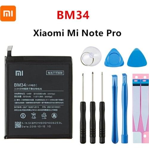 Xiao mi 100% Orginal BM34 3010mAh Battery For Xiaomi Mi Note Pro BM34 4GB RAM High Quality Phone Replacement Batteries +Tools