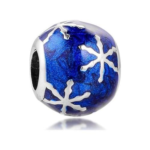 Fits Pandora Bracelet 925 Sterling Silver Midnight Blue Enamel Wintry Delight Charms Beads for Jewelry Making Bijoux