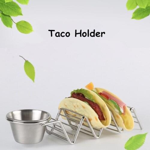 Pancake Shelf Fried Food Holder With Sauce Bowl Stainless steel Cup Taco Holder Restaurant Tortillas Holder Kitchen Tool 1pcs