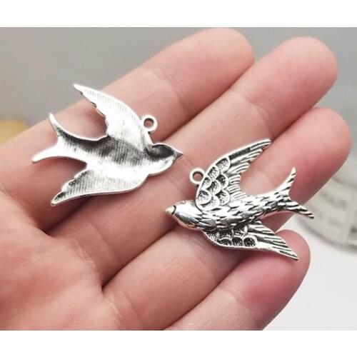 10pcs/lot--33x28mm, bird cham,Antique silver plated Swallow Charms ,DIY supplies, Jewelry accessories