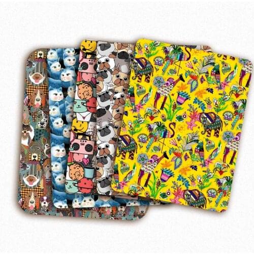 Polyester Cotton Fabric By The Yard Doodle Style Animal Pattern Sheet Fabric For Sewing Cloth Dress Mask DIY Crafts 45*145cm