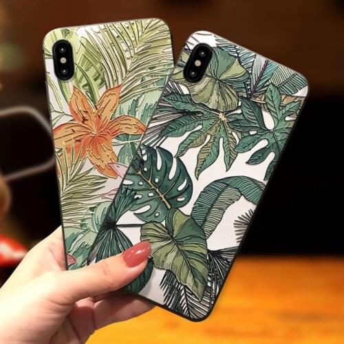 Anti-scratch Embossed Case for iPhone 12 11 Pro Max Mini XS XR X 7 8 6 6S Plus Cases 3D Relief Leaves Silicon Back Cover Funda