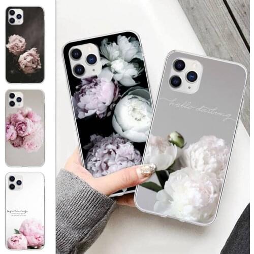 Rubber Peonies Beautiful Flower Telephone Transparent Case For Iphone 5 6 7 8 X 11 12 PRO MAX SE Protect TPU Cover