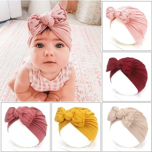 Newborn Baby caps Turban Toddler Spring Bow Hat Kids Girl cotton Big Bow Cap Photography Props accessories Soft hat