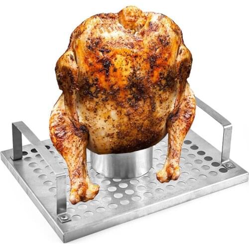 Steel Beer Can Chicken Turkey Roaster Oven Rotisserie BBQ Grill Rack Stand Holder Tray Turkey Vertical Poultry Roaster Rack Xmas