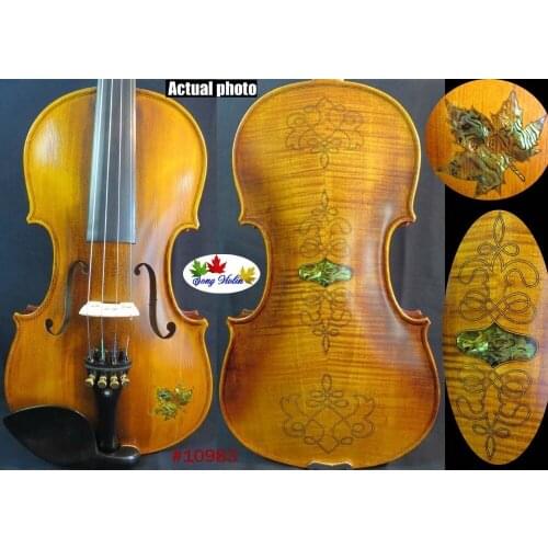 Strad style SONG maestro 4/4 violin inlaid shell & carving,Great sound #10983