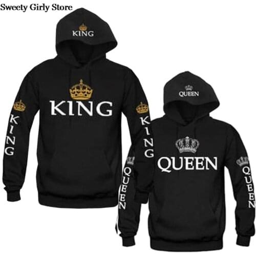 QUEEN KING Print Hooded Tops Long Sleeve Couple Sweatshirt Casual Fashion Women Men Pullovers Hoodies Fashion Hoodie Streetwear