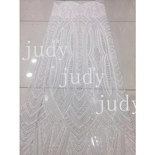 Stock White embroidery twisted lines dense DIY beads mesh fabric for wedding dress fashion FH72 Free shipping