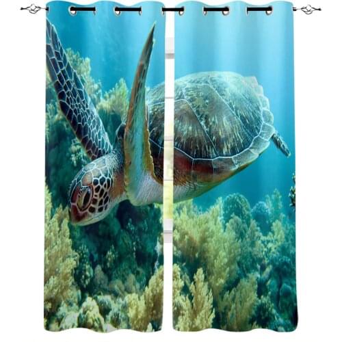 Green Turtle The Sea Coral Window Curtain Kids Home Decor Accessories Living Room Bedroom Kitchen Children Curtain