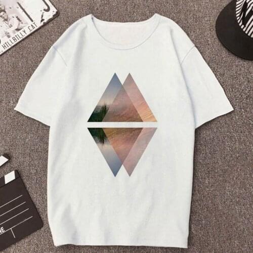 Womens T-shirt Geometric Graphic Print T-shirt Clothes White TShirt Harajuku Graphic T-shirt Fashion Landscape T-shirt Female