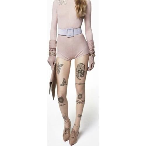 Woman pantyhose fashion print tattoo ultra-thin flesh-colored T crotch stockings skull snake pantyhose