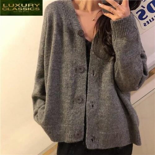 Autumn Cardigan Women 2021 Knitted Sweater Korean Fashion Sweaters Winter Bottom Jacket Warm Clothes Sueter Mujer 1005