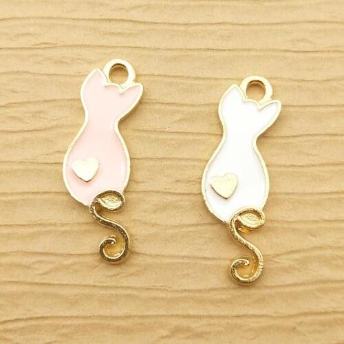 10pcs 8x25mm enamel heart cat charm for jewelry making fashion earring pendant bracelet charm necklace charms diy finding
