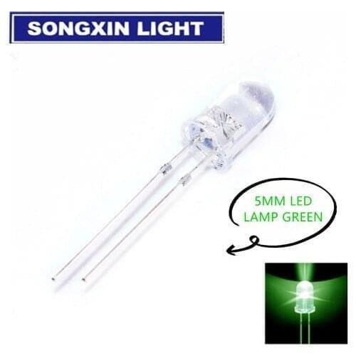 100PCS 5mm Round LED Light Diode Kit Green DIY Light Emitting Diode Supper Bright Bulb Round Transparents 520-525nm 3v